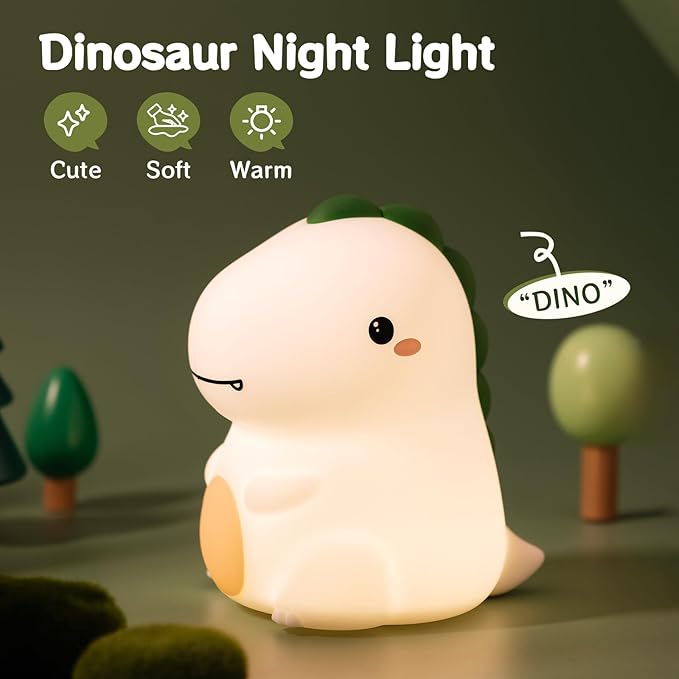 Dinosaur Night Light, 16 Colors Silicone Touch Lamp, 3 Level Dimmable Squishy Nightlight, Cute Touch Bedside Lamp, Rechargeable Dino Room Decor Gifts