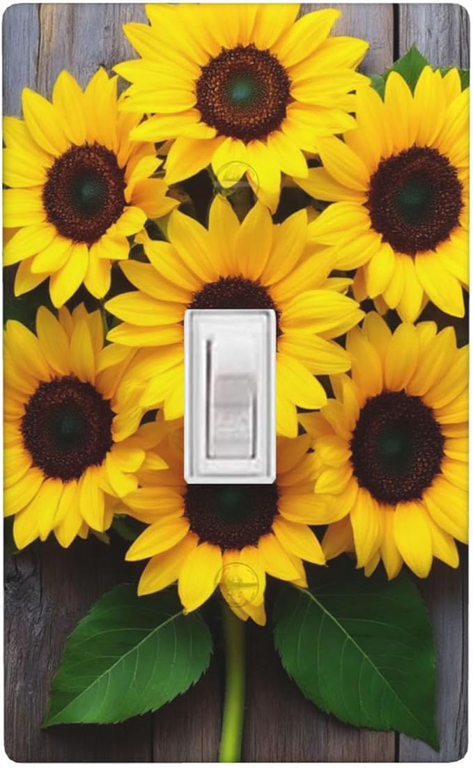 Sunflower 1-Gang Toggle Light Switch Plate, Yellow Floral Faux Rustic Wood Printed Decorative Wall Plate for Farmhouse, Bedroom, Kitchen & Sunroom