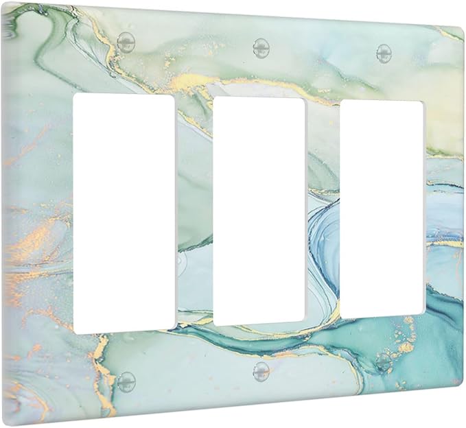 Light Switch Covers Teal Gold Marbling Turquoise 3 Gang Rocker Electrical GFCI Decorative Triple Outlet Wall Plate Cover Switchplate for Bathroom living Room Decor