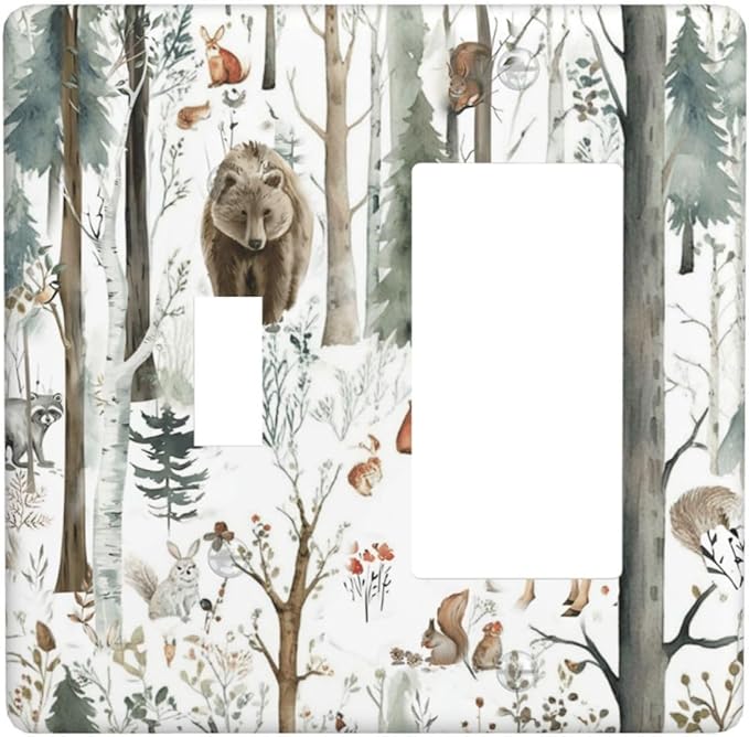 Snow Bear Fox Deer Forest Squirrel Wild Life Animal Outlet Covers 1 Toggle 1 Rocker Combination Decorative Wall Plate Electrical Switch Plates Light Switch Cover Plate for Farmhouse Kids Room Decor