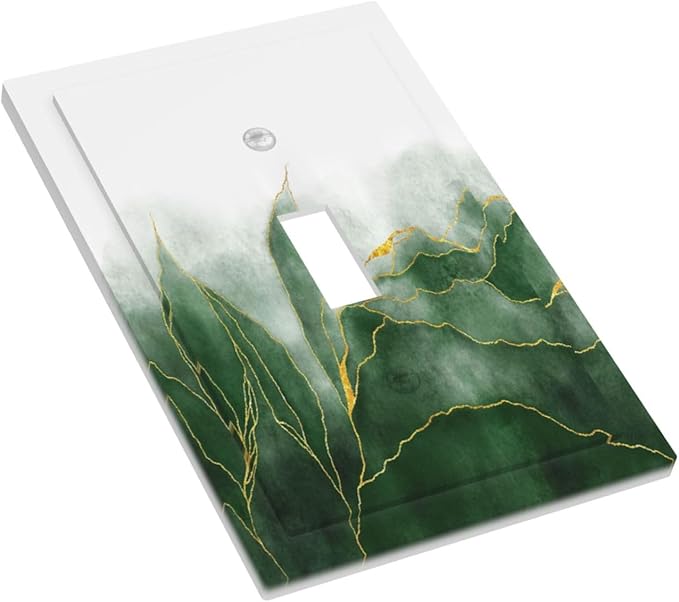 Light Switch Cover Plate Green Gold Leaf Marble Modern Abstract 1 Gang Single Toggle Decorative Switch Plates Wall Plates Electrical Faceplate Socket Covers for Kitchen Bathroom Decor