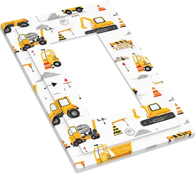 Construction Vehicles & Trucks Pattern Single Rocker Switch Cover - 1-Gang Standard US Size Little Builder's Dream Light Switch Covers for Boy's Bedroom Decor
