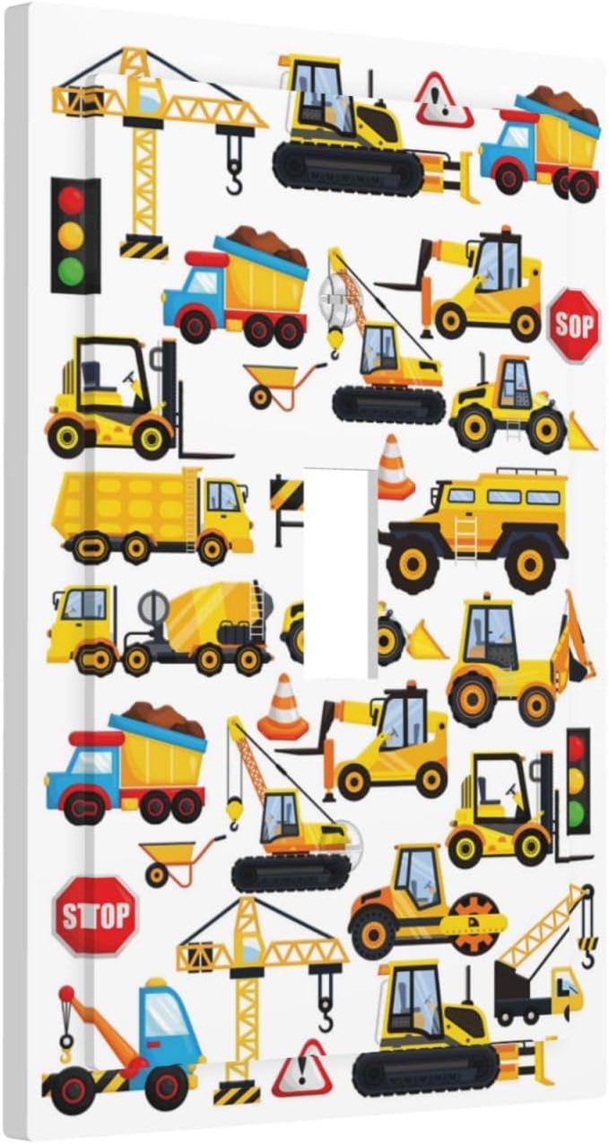 Transport Boys Kids Construction Trucks Cartoon Transportation Car Tractor Vehicles 1 Gang Electrical Single Toggle Device Switch Wall Plate Jumbo Size Decorative Outlet Light Switch Cover Faceplate