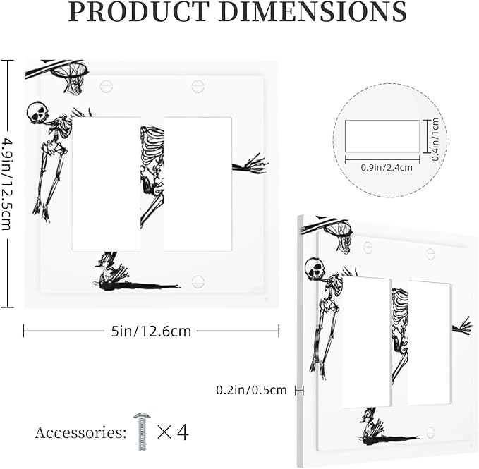 Decorative Outlet Covers Skeleton Basketball Funny Skull Stick Figure 2 Gang Double Gfci Rocker Electrical Wall Panels Light Switch Cover Plate For Home Office Decor
