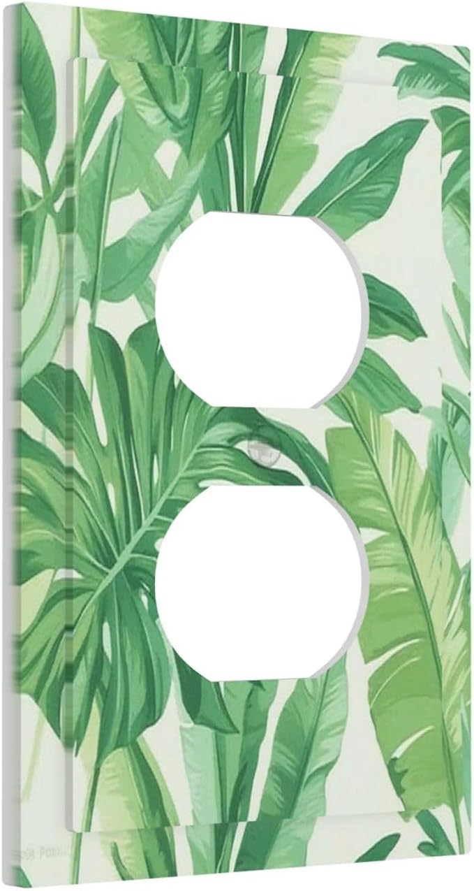Outlet Covers Tropical Palm Tree Leaf Green Plant 1 Gang Duplex Light Switch Cover Decorative Switch Plates Electrical Receptacle Faceplate Wall Plate For Bed Room Living Room Decor