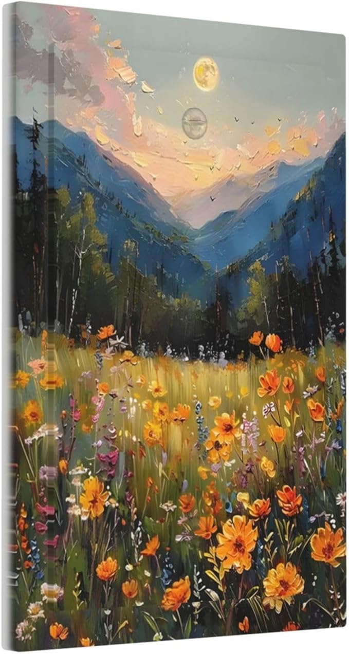 Sunset Wild Flower Field Floral Nature Landscape Light Switch Cover Plate 1 Gang No Device Blank Electrical Wall Plates Faceplate Decorative Switch Plate Covers for Farmhouse Bedroom Decor