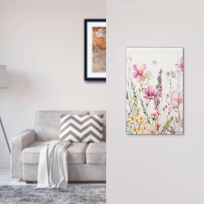 Pink Floral Wild Flowers Watercolor Plants Light Switch Cover Plate 1 Gang No Device Blank Electrical Wall Plates Faceplate Decorative Switch Plate Covers for Bedroom Living Room Decor