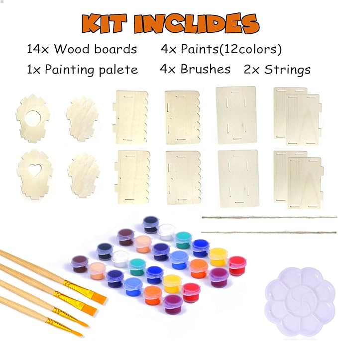 hapray 2 Pack Bird House Kit, DIY Birdhouse Kits, Wooden Crafts Arts for Children to Build and Paint (Includes Paints & Brushes) for Kids Girls Boys Toddlers Halloween Gifts