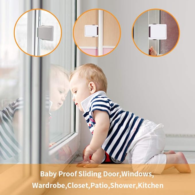 Goodv Child Proof Window Sliding Door Lock 2 Grey Packs (Suit for Working Space Over 0.42in and Under 1.18in) Security Your Baby Safe and Protect Kid outof Dangerous at Home (2, Grey)