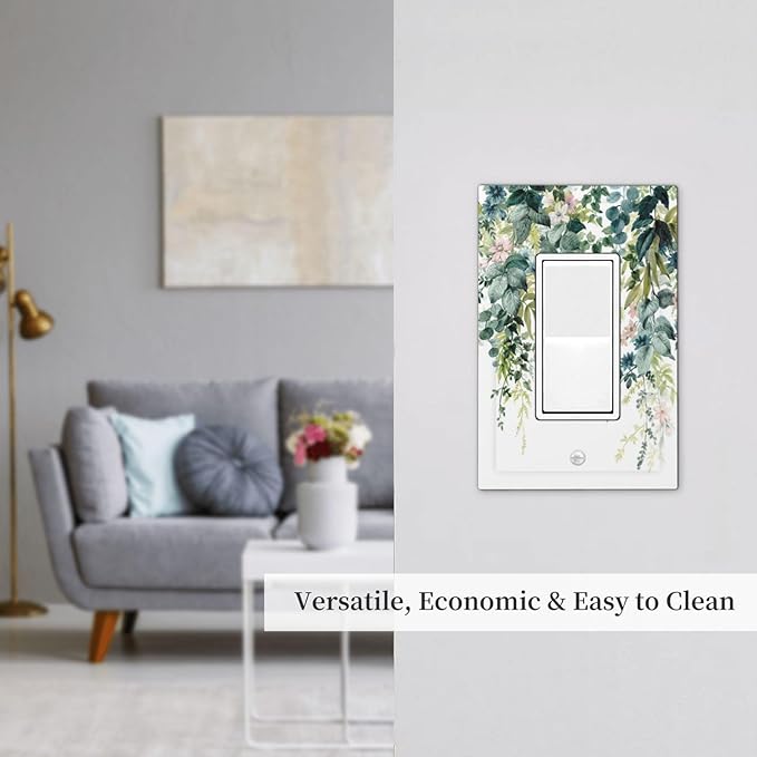 Colorful Plant Flower Sage Eucalyptus Leaves Decorative Outlet Covers 1 Gang Single Rocker Light Switch Cover Plate Wall Plates GFCI Faceplate for Bedroom Living Room Decor