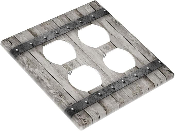 Decorative Outlet Covers Rustic Barn Door Vintage Farmhouse Country 2 Gang Double Duplex Light Switch Cover Wall Plates Electrical Socket Cover Art Faceplate for Bedroom Carbin Decor