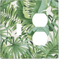 Green Tropical Palm Tree Leaf Decorative Outlet Covers 2 Gang Combination 1-Toggle 1- Duplex Light Switch Covers Summer Vibrant Vivid Leaves Electrical Two Device Single Toggle/Duplex Combo Wall Plate