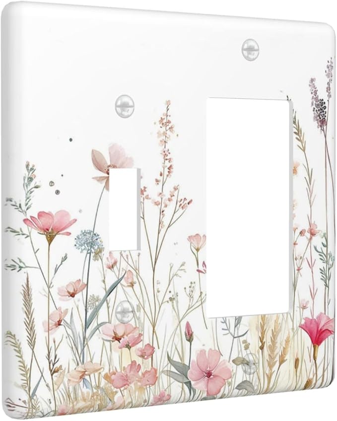 Watercolor Wildflower Pink Flower Plant Floral Outlet Covers 1 Toggle 1 Rocker Combination Decorative Wall Plate Electrical Switch Plates Light Switch Cover Plate for Bedroom Living Room Decor
