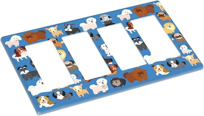 Cute Animal Dogs Puppy Decorative Outlet Cover Quad Rocker Light Switch Plate Cover Electricity Receptacles Plates For Home Kitchen Living Bedroom 8 * 4.5