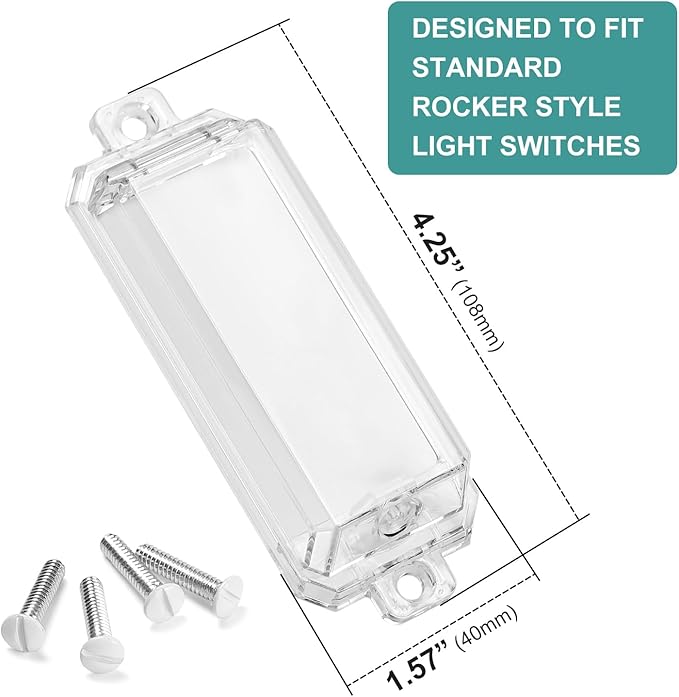 CLYMENE 2 Pack Light Switch Cover Guard, Child Proof Wall Switch Cover Keeps Lights or Switches from Being Accidentally Turned ON or OFF, Rocker Style (Clear)