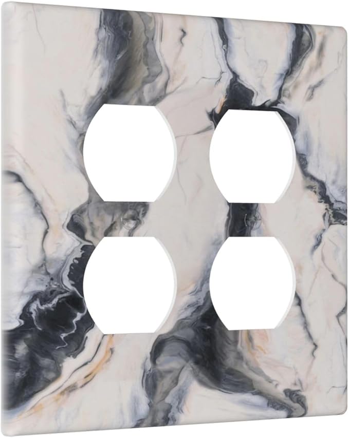 Abstract Marble Textured Modern Luxury Print Outlet Covers 2 Gang Double Duplex Decorative Light Switch Covers Electrical Wallplates Socket Faceplate for Bathroom Kitchen Decor