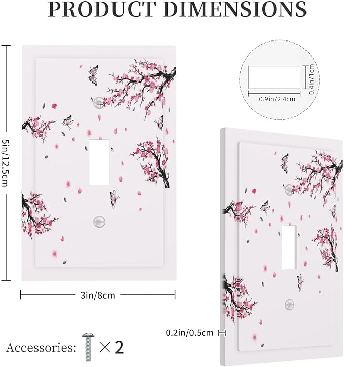 Pink Watercolor Cherry Blossom Flowe Tree Branch Floral Decorative Light Switch Cover 1 Gang Single Toggle Device Electrical Faceplate Switchplates Decorator Outlet Wall Plate for Bedroom Living Room