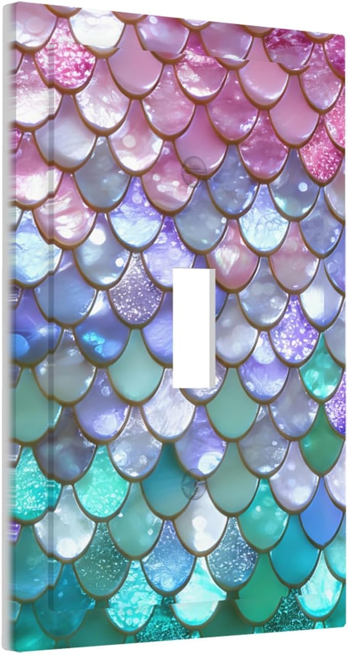 Iridescent Mermaid Scales 1-Gang Toggle Light Switch Plate, Magical Rainbow Mermaid Decorative Wall Plate for Girls Room Decor