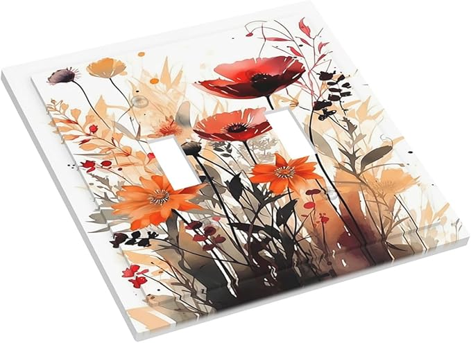 Decorative Switch Plates Country Watercolor Flowers Art Wildflower 2 Gang Double Toggle Wall Plate Outlet Light Switch Cover Electrical Faceplate for Bedroom Cabin Decor