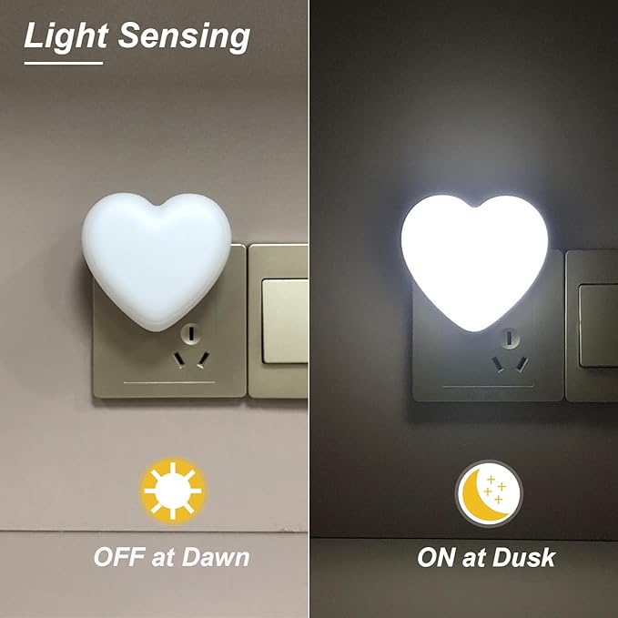 INZU Cute Night Light, Heart Night Light for Kids, LED Nightlight with Auto Dusk to Dawn Sensor, Nightlight Plug into Wall with Soft Warm Light for Bedroom, Nursery, Bathroom, Hallway (White)
