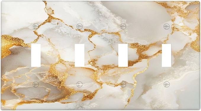 Gold Marble Crack Simple Abstract Print Light Switch Covers Quad Toggle Electrical Faceplate 4 Gang Wall Plate Decorative Switch Plates for Bathroom Kitchen Home Decor