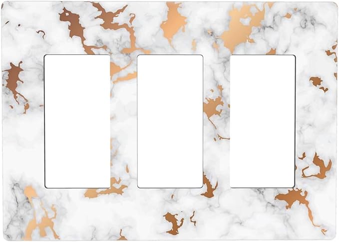 Lexury White Red Golden Marble 3 Gang Triple Rocker/Decora Light Switch Wall Plate Cover Decorative Electrical Faceplate Switchplate for Bathroom Living Room Decor