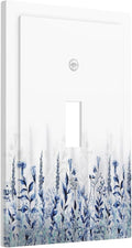 Decorative Light Switch Cover Plate Rustic Blue Plants Wildflowers Boho Leaves 1 Gang Wall Plate Cover Single Toggle Switch Plate Covers Jumbo Electrical Switchplate Receptacle Faceplate