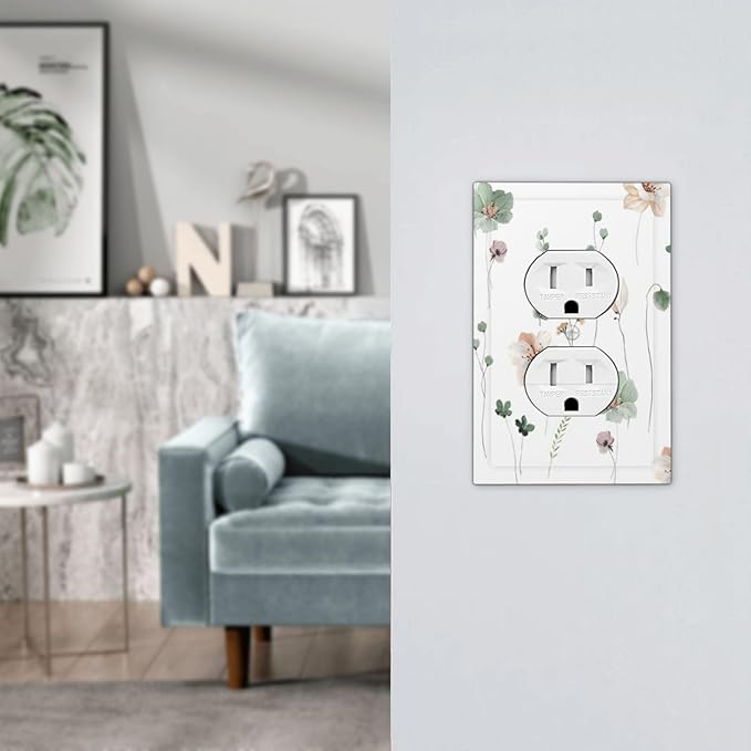 Outlet Covers Watercolor Floral Botanical Flowers 1 Gang Duplex Light Switch Cover Decorative Switch Plates Electrical Receptacle Faceplate Wall Plate For Living Room Bed Room Decor
