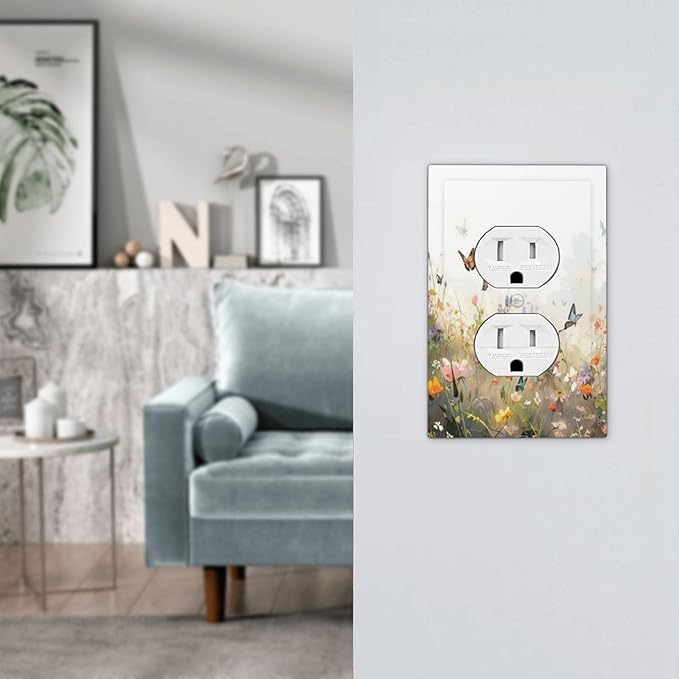 Wildflowers Watercolor Floral Colorful Butterfly Outlet Covers 1 Gang Duplex Light Switch Cover Decorative Switch Plates Electrical Receptacle Faceplate Wall Plate for Farmhouse Bed Room Decor