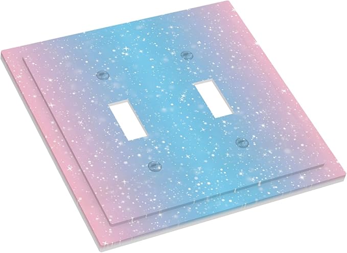 Pastel Galaxy Double Toggle Switch Cover - 2-Gang Standard US Size Pink & Blue Sparkle Light Switch Covers, Dreamy Pastel Stars for Girls Room Decor
