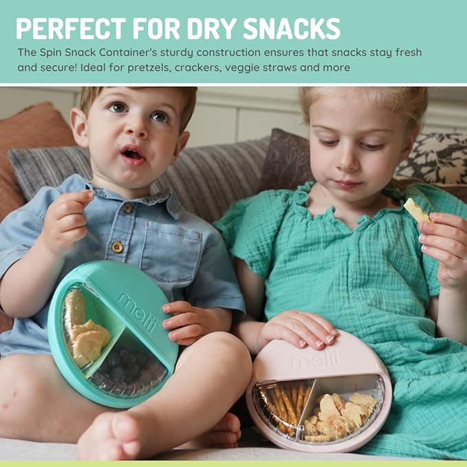 melii Spin Snack Container | 3-Compartment Rotating Snack Box with Sliding Window, BPA-Free, Dishwasher Safe, Portable Snack Container for Kids Ages 3+ (Blue)