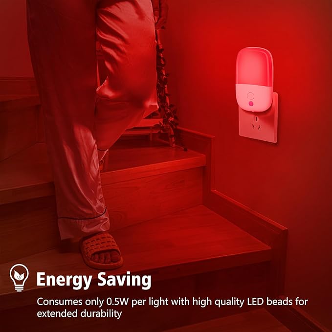 echosari 670nm Red Light Night Light for Sleep, 2 Pack Red Night Lights with Dusk to Dawn Sensor, LED Night Light Plug into Wall for Baby Nursery Kids Adults Bathroom Bedroom