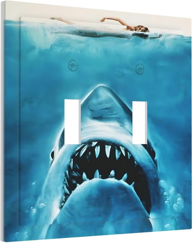 Swimming Woman Funny Shark Blue Ocean Decorative Switch Plates 2 Gang Double Toggle Outlet Light Switch Cover Wall Plate Electrical Faceplate for Kids Room Bedroom Decor