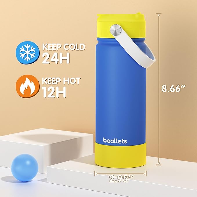 Kids Water Bottle, 18oz Toddler Insulated Bottles with Stickers, 18/8 Stainless Steel Leak-Proof Kids Straw Cup for School, Gifts for Boy(OrangeBlue)