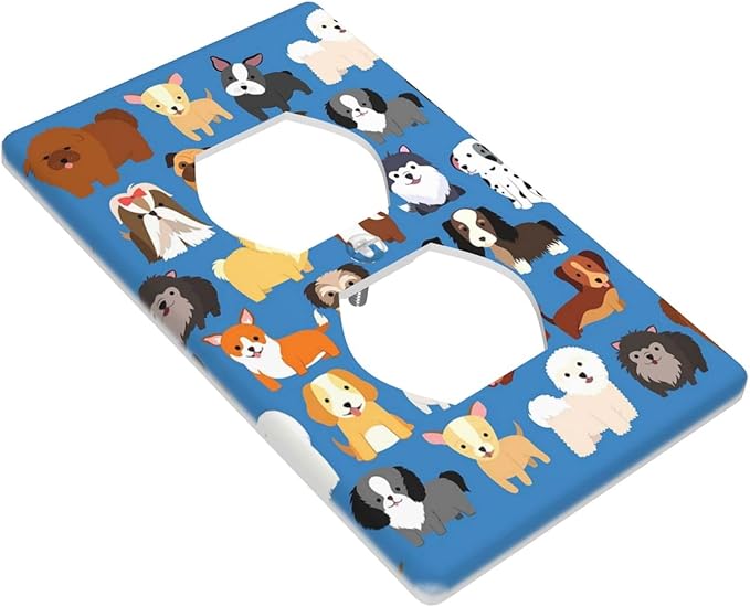 Cute Animal Dogs Puppy Decorative Outlet Cover Single Duplex Light Switch Plate Cover Electricity Receptacles Plates For Home Kitchen Living Bedroom 4.5 * 2.76