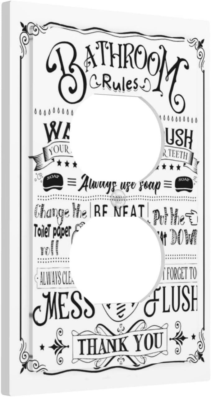 Teen Kids Bath Motivational Funny Home Bathroom Bath Rules Inspirational Quotes 1 Gang Duplex Wall Plate Electrical Receptacle Outlet Cover Decorative Dual Device Mid Size Plug Light Switch Wallplate