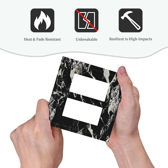 Black Marble Patterns Low Key Luxurious Decorative Outlet Covers 2 Gang Double GFCI Rocker Electrical Wall Panels Light Switch Cover Plate for Bathroom Kitchen Decor