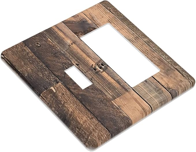 Rustic Brown Wood Plank Vintage Country Wooden Board Outlet Covers 1 Toggle 1 Rocker Combination Decorative Wall Plate Electrical Switch Plates Light Switch Cover Plate for Farmhouse Home Decor