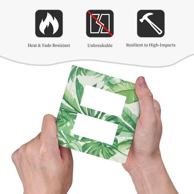 Decorative Outlet Covers Tropical Palm Tree Leaf Green Plant 2 Gang Double Gfci Rocker Electrical Wall Panels Light Switch Cover Plate For Bed Room Living Room Decor