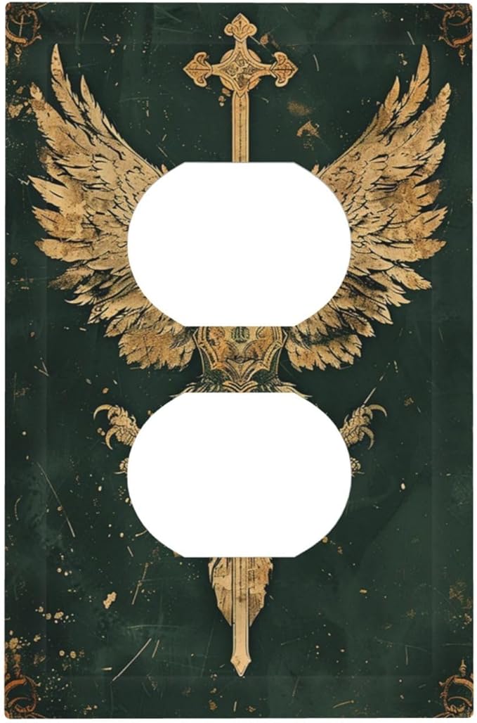 Medieval Retro Golden Eagle Totem Outlet Covers 1 Gang Duplex Electrical Receptacle Faceplate Light Switch Cover Wall Plate Decorative Switch Plates for Bedroom Living Room Decor