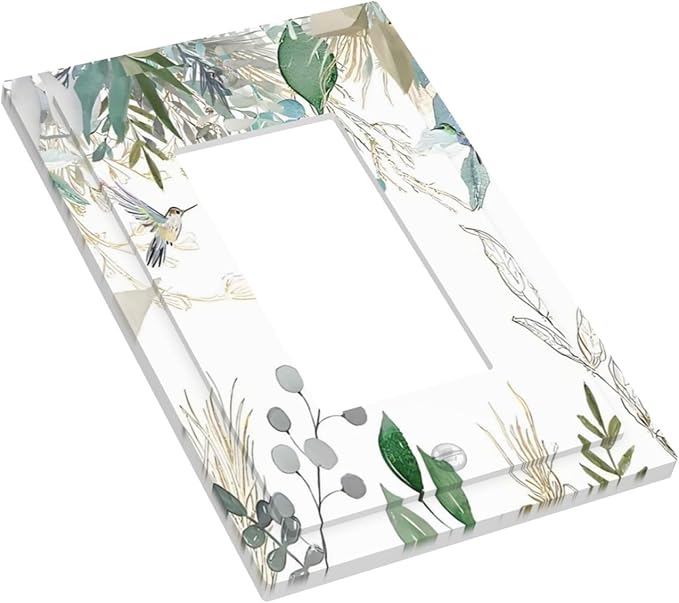 Green Tropical Palm Leaves Flower Plants Hummingbird Decorative Outlet Covers 1 Gang Single Rocker Light Switch Cover Plate Wall Plates GFCI Faceplate for Bed Room Living Room Decor