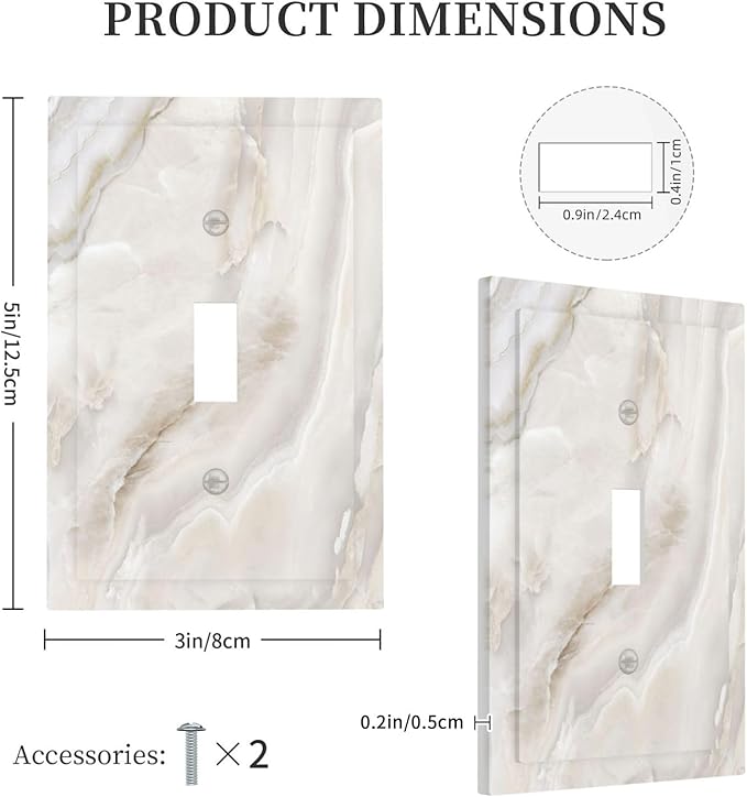 Abstract Luxury White Marble Texture Decorative Light Switch Cover 1 Gang Single Toggle Device Electrical Faceplate Switchplates Decorator Outlet Wall Plate for Bathroom Kitchen Living Room Decor