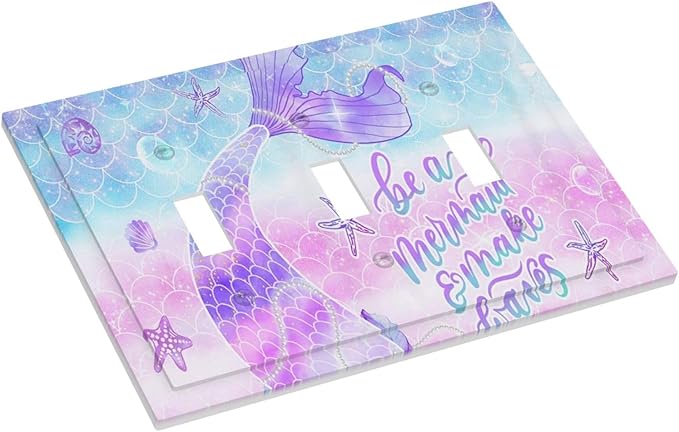 Purple Mermaid Tail Scales 3 Gang Light Switch Cover Decorative Triple Toggle Wall Plate Electrical Faceplate Switch Plug Face Plate