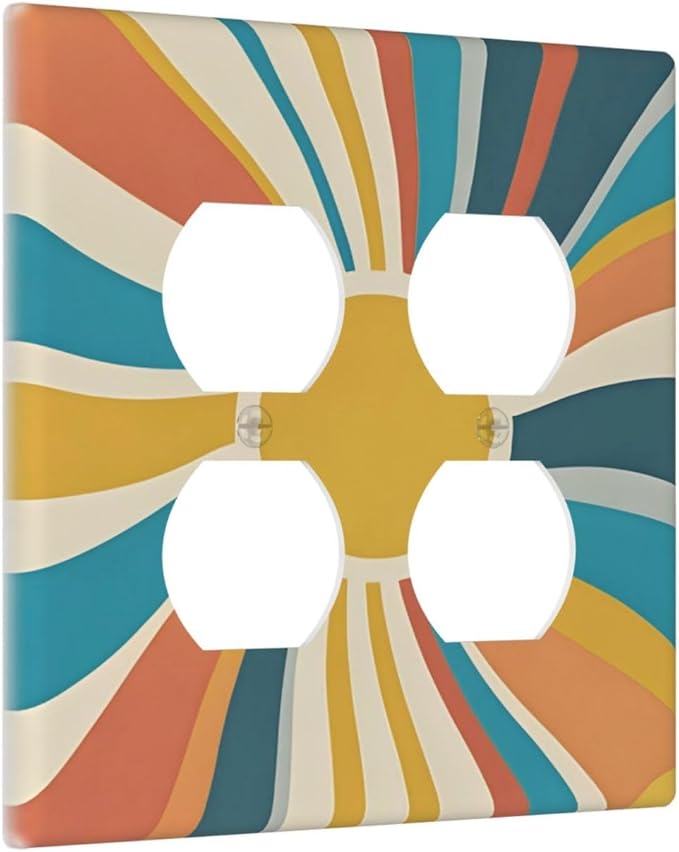 Decorative Outlet Covers with Retro Mid-Century Modern Sunburst Motif Design 2 Gang Wall Plate Double Duplex Receptacle Light Switch Cover Switch Plate Cover for Abstract Wall Decor