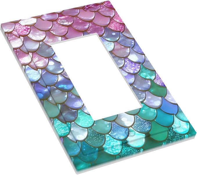 Iridescent Mermaid Scales Single Rocker Switch Cover - 1-Gang Standard US Size Magical Rainbow Mermaid Light Switch Covers for Girls Room Decor