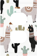 Playful Llama & Cactus Desert Pattern Duplex Wall Plate - 1-Gang Standard US Size Bohemian Desert Animals Outlet Covers for Boys & Girls Room Playroom Decor
