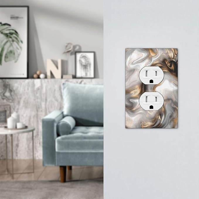 Outlet Covers Grey Brown Swirl Marble Texture 1 Gang Duplex Light Switch Cover Decorative Switch Plates Electrical Receptacle Faceplate Wall Plate For Bathroom Kitchen Decor