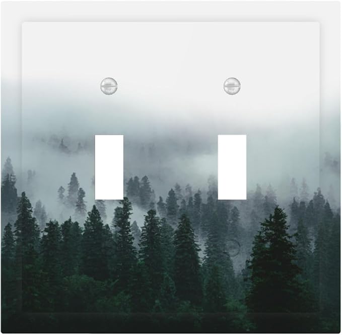Forest Pine Forest Foggy Mountain Natural Scenery Decorative Switch Plates 2 Gang Double Toggle Outlet Light Switch Cover Wall Plate Electrical Faceplate for Bed Room Living Room Decor