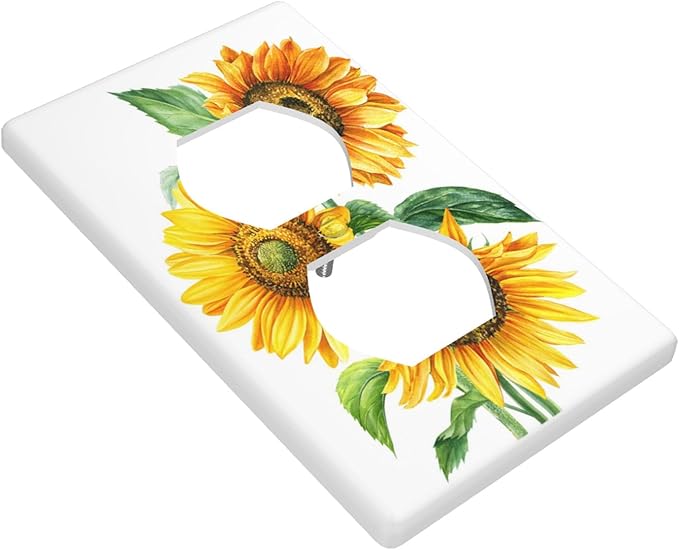 Watercolor Sunflower 1-Gang Duplex Wall Plate, Yellow Sunflower Bouquet Outlet Cover Decorative Faceplate for Bedroom, Kitchen & Sunroom
