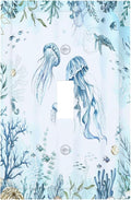 Decorative Light Switch Cover Jellyfish Teal Blue Ocean Turtle Coastal Beach 1 Gang Single Toggle Decorator Outlet Wall Plate Device Electrical Faceplate Switchplates for Bedroom